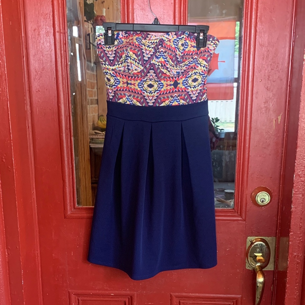 Xhilaration Multicolor Geometric Strapless Dress